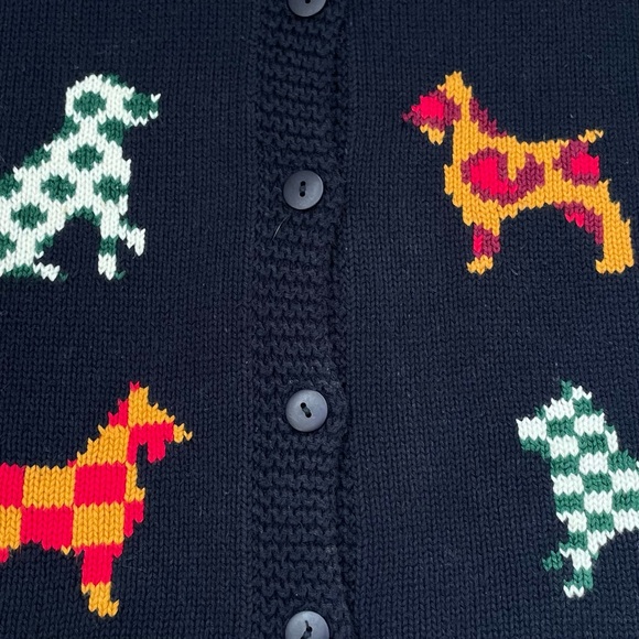 Vintage Dog Cotton Cardigan Sweater 80s 90s Navy L Novelty Grandma Cottagecore - Picture 6 of 13